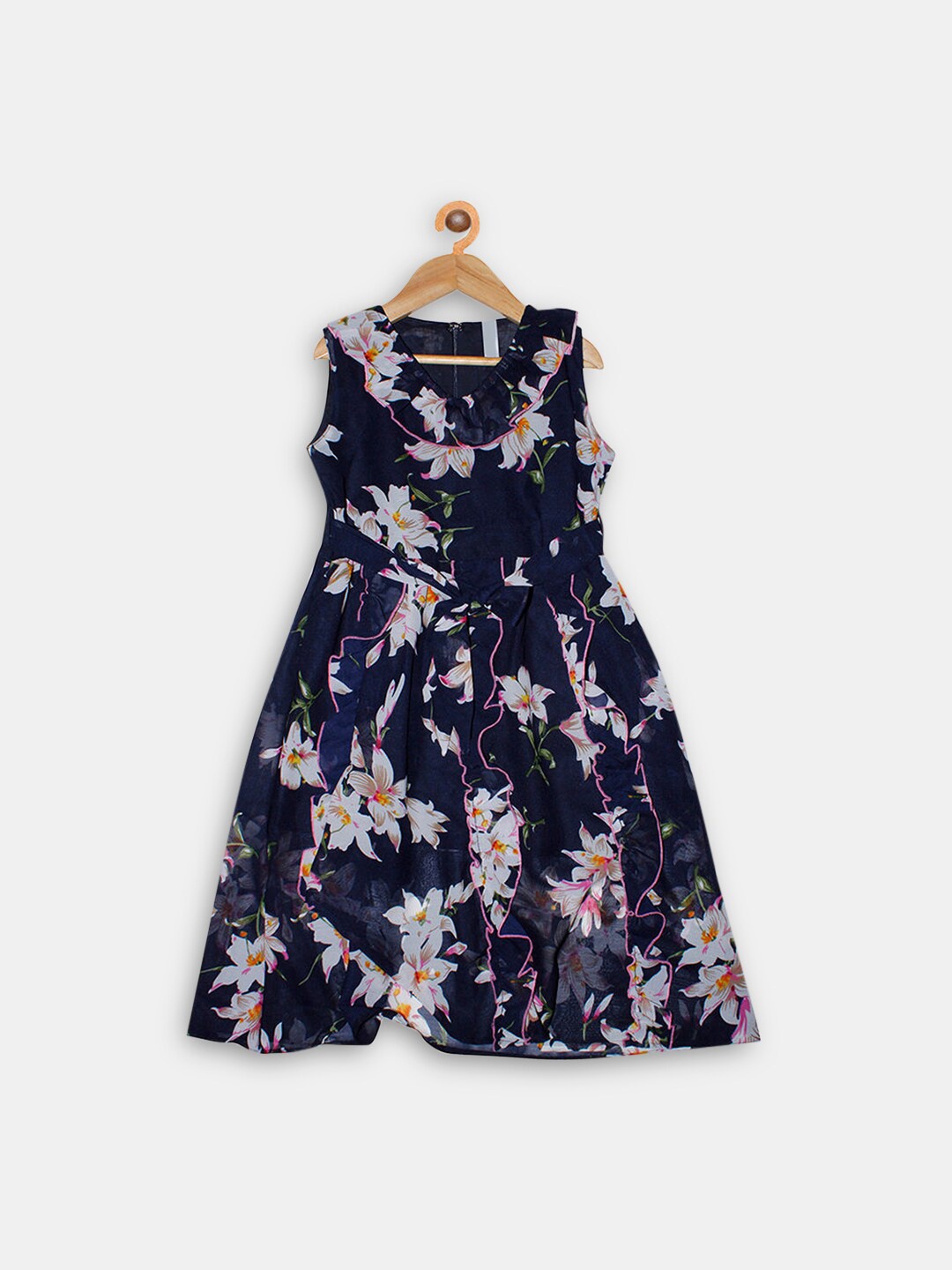 

Hopscotch Girls Floral Printed Fit & Flare Sleeveless Dress, Blue