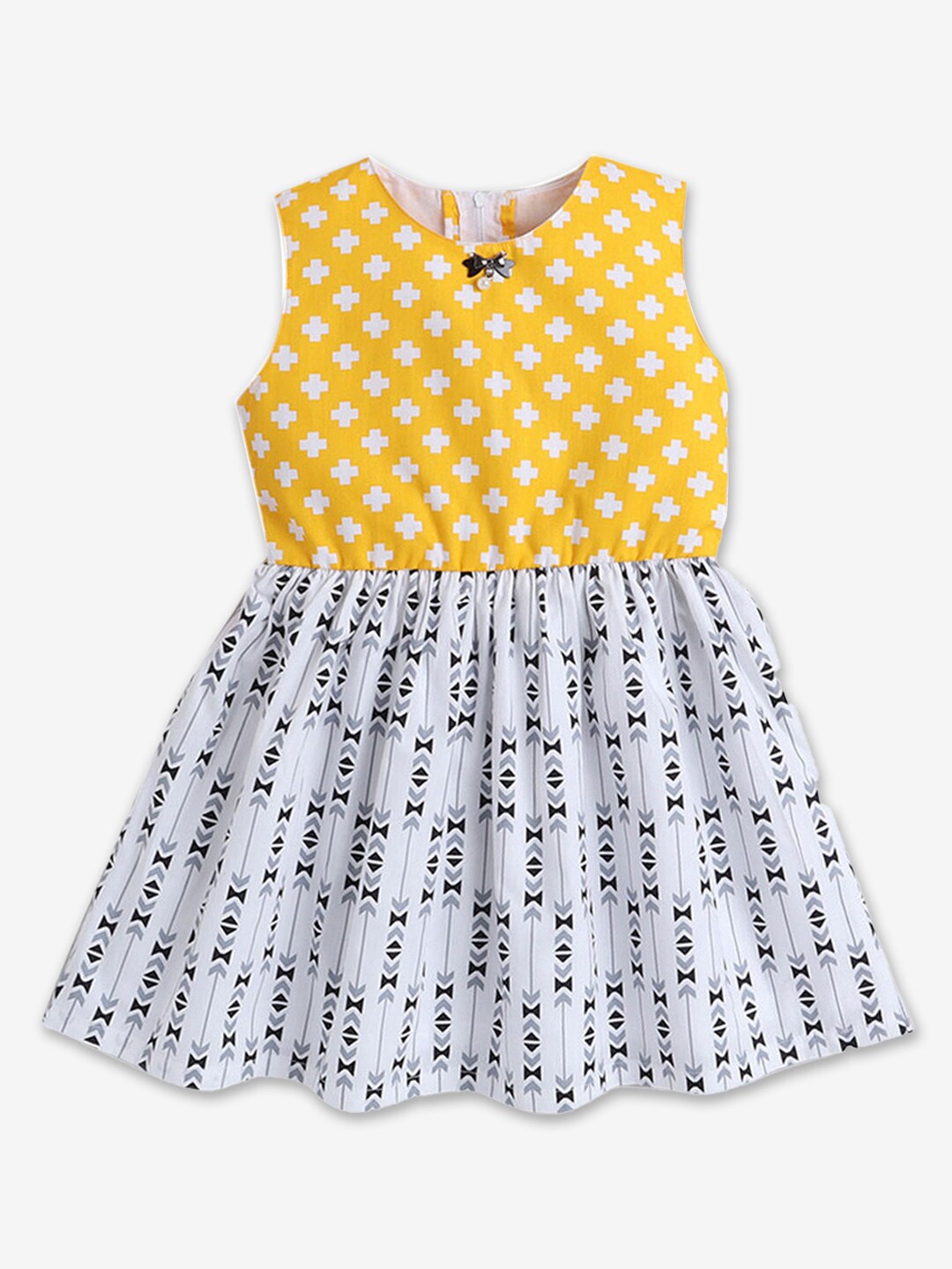

Hopscotch Girls conversational printed A-Line Sleeveless Cotton Dress, Yellow