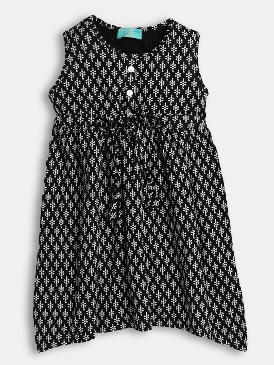 

Hopscotch Girls Conversational Printed Round neck A-line Cotton Dress, Black