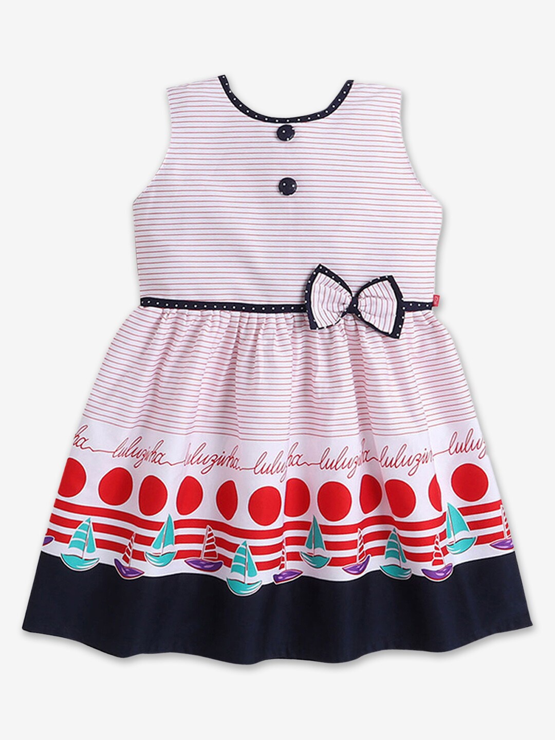 

Hopscotch Red Striped A-Line Cotton Dress
