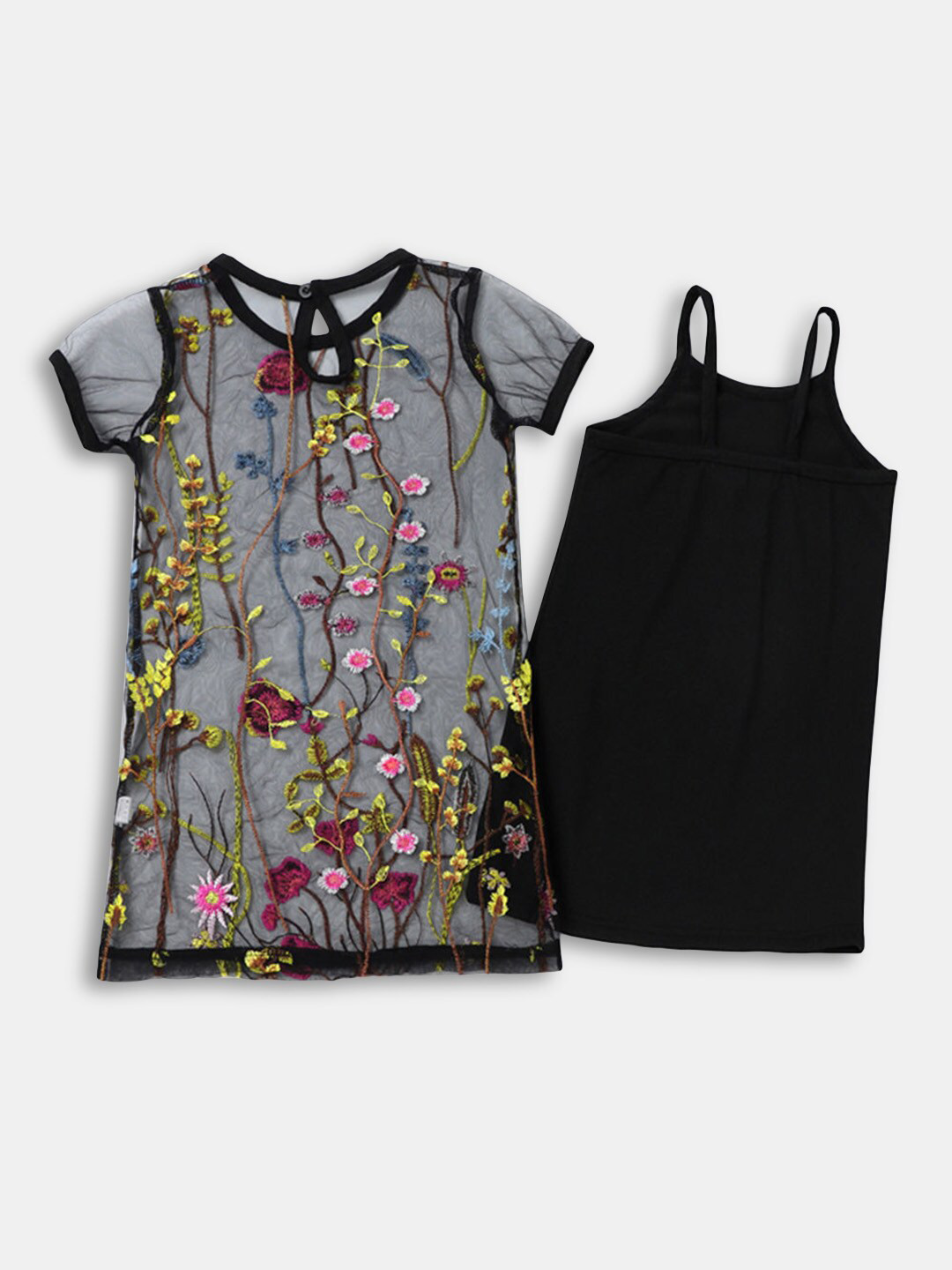 

Hopscotch Black Floral Embroidered A-Line Dress
