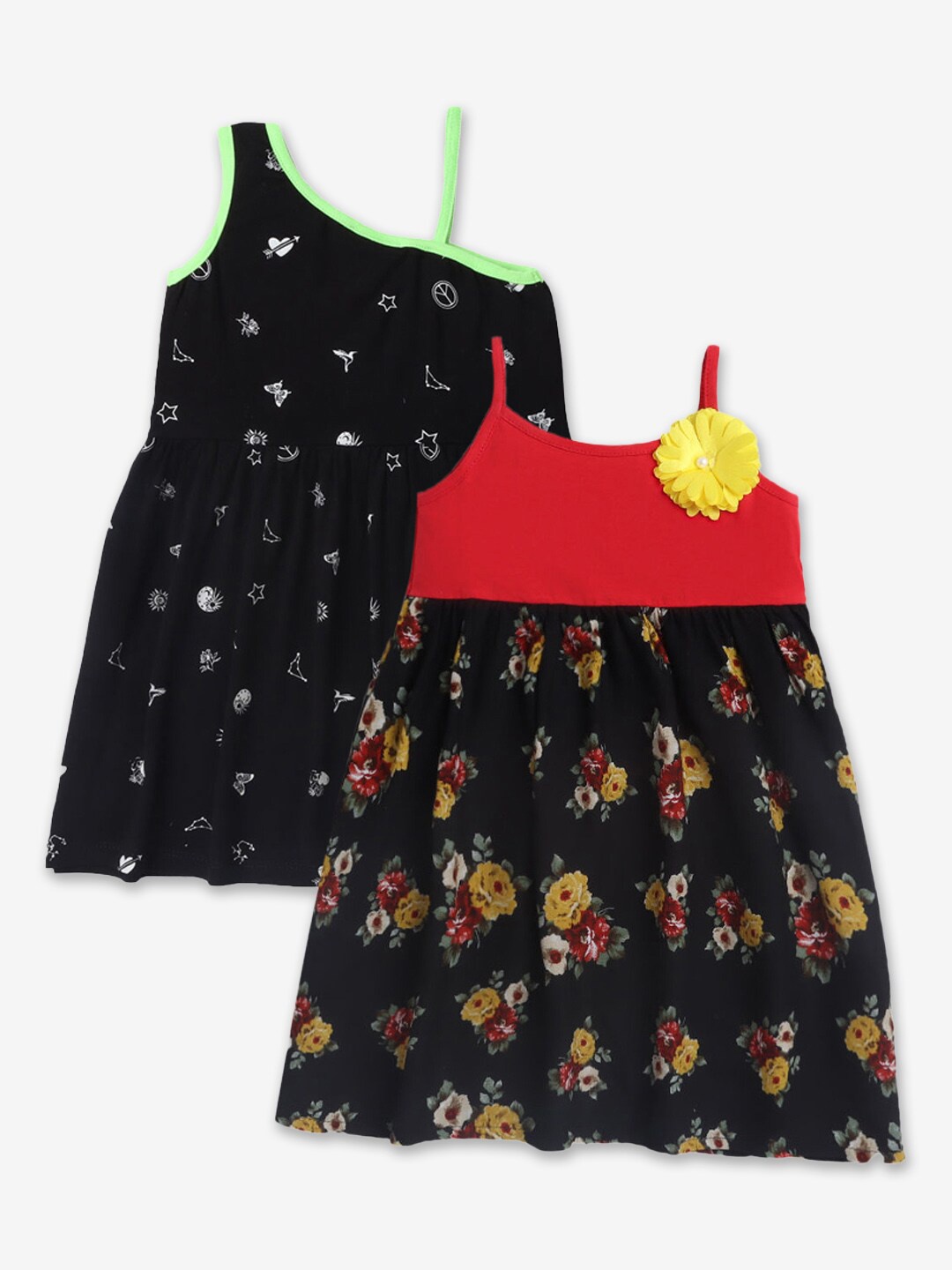 

Hopscotch Girls Pack Of 2 Black & Red A-Line Dress