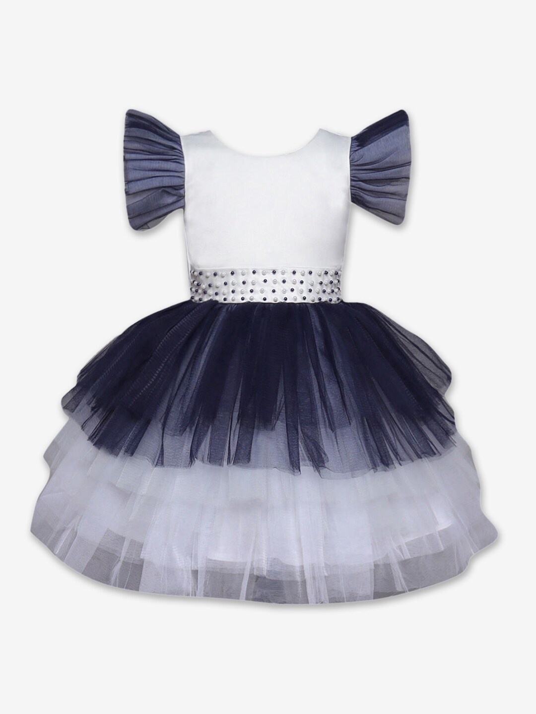 

Hopscotch Navy Blue & White Colourblocked Colourblocked Dress