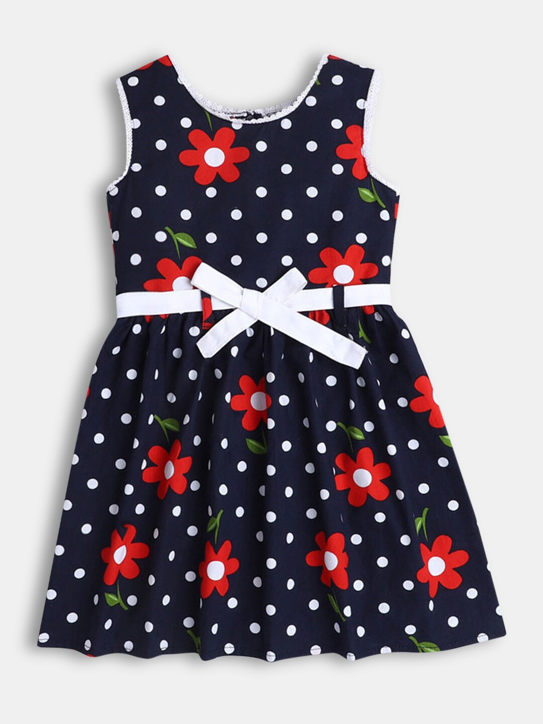 

Hopscotch Girls Graphic Printed Cotton Fit and Flare Dress, Blue