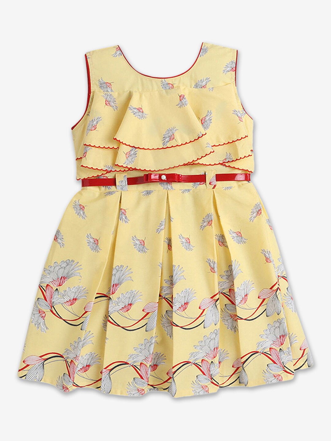 

Hopscotch Girls Conversational Printed Fit and Flare Cotton Dress, Yellow
