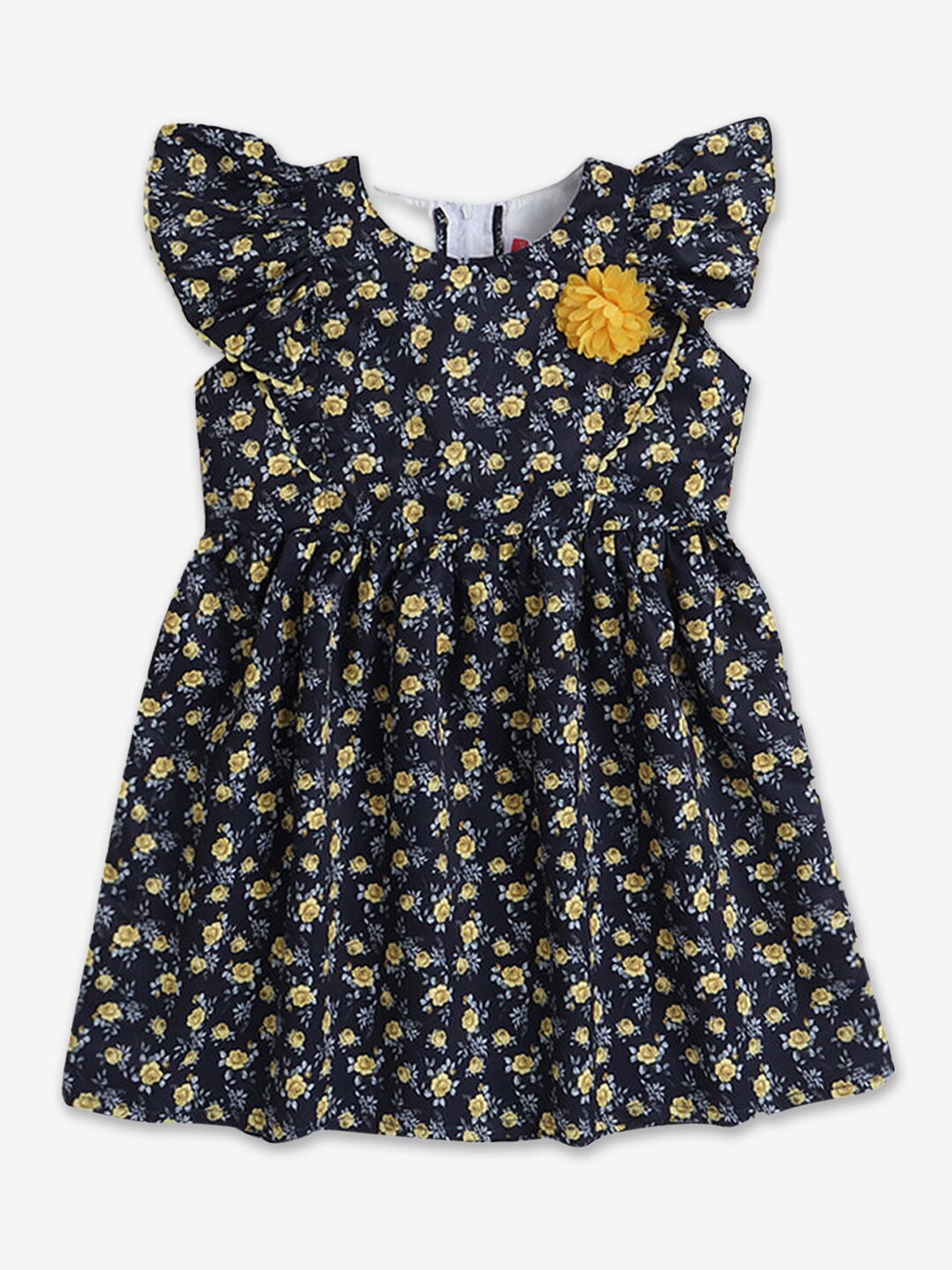 

Hopscotch Girls Floral Printed Fit and Flare Short Sleeves Dress, Black