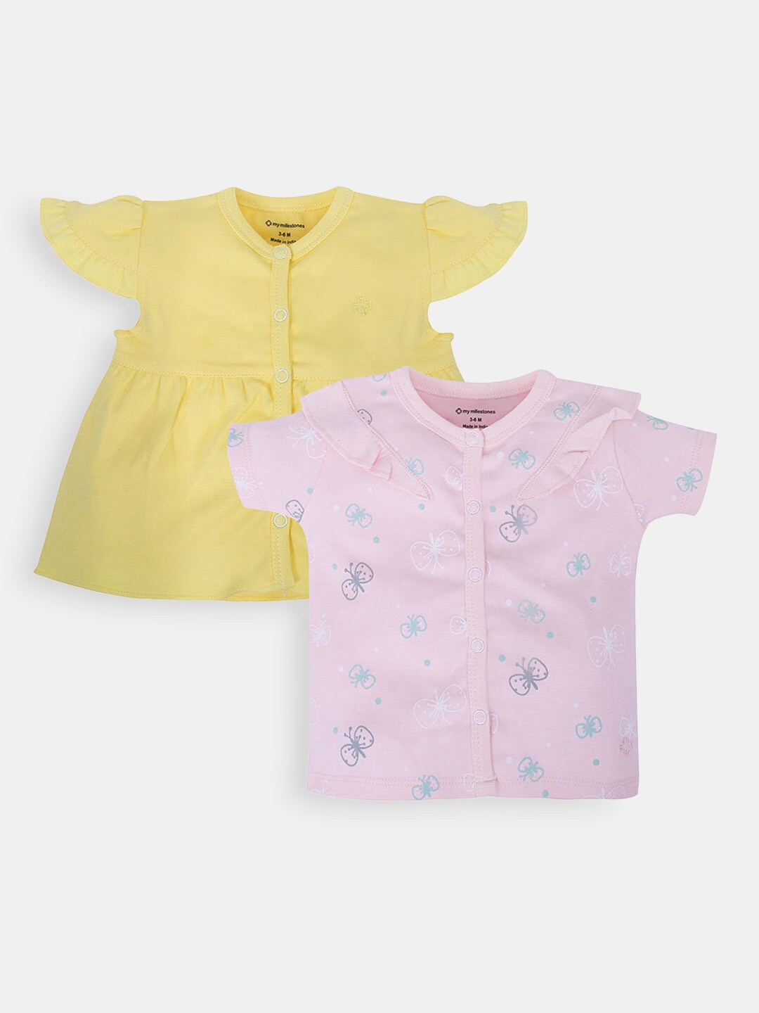 

Hopscotch Yellow & Pink A-Line Pack Of 2 Cotton Dress