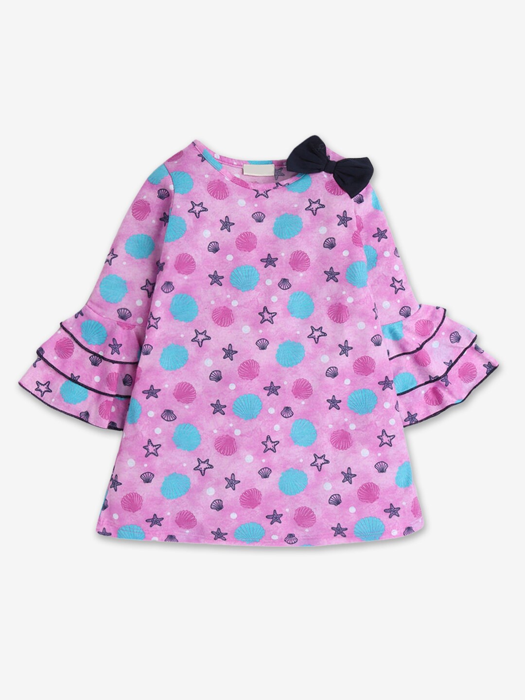 

Hopscotch Girls Conversational Printed A-Line Long Sleeves Dress, Purple