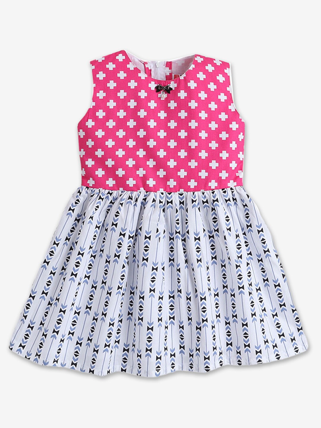 

Hopscotch Girls Geometric Printed Fit and Flare Sleeveless Cotton Dress, Pink