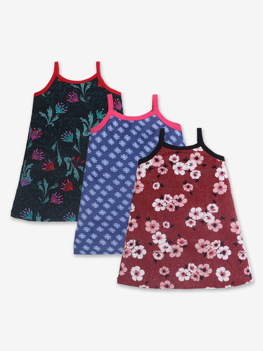 

Hopscotch Black & Blue Floral A-Line Pack Of 3 Mini Cotton Dress