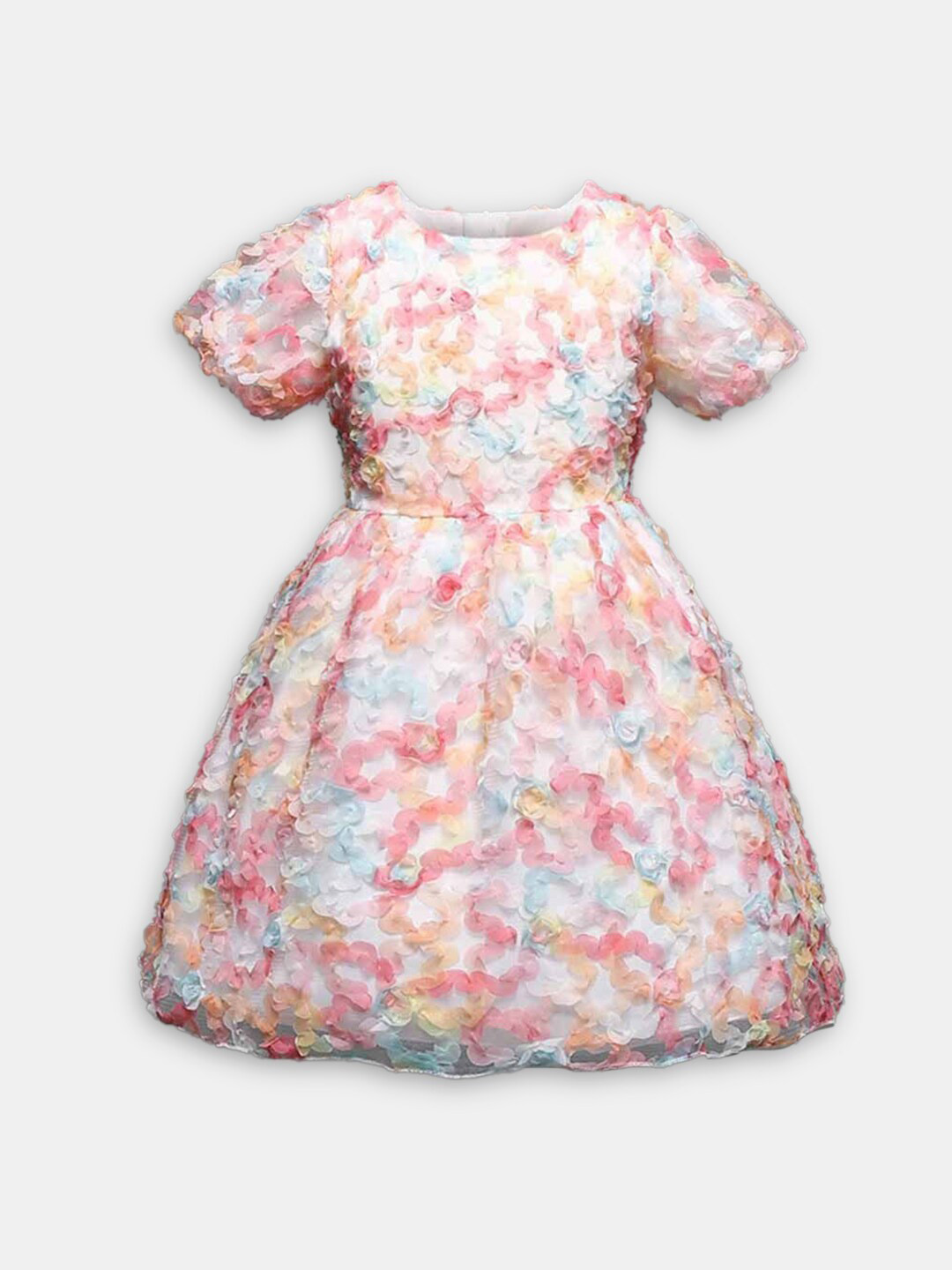 

Hopscotch Girls Floral Printed Applique Dress, White