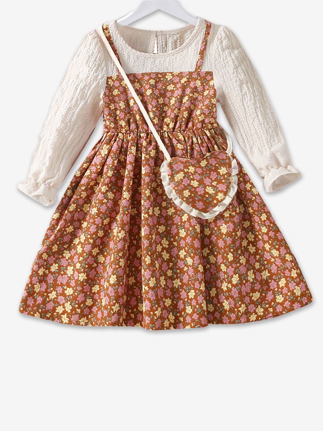 

Hopscotch Brown & Cream-Coloured Floral Printed Maxi Dress