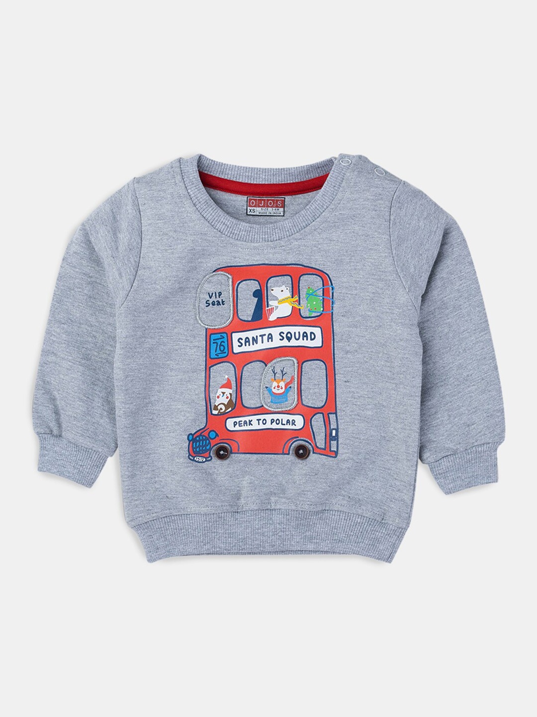 

Hopscotch Boys Grey Printed Cotton Sweatshirt