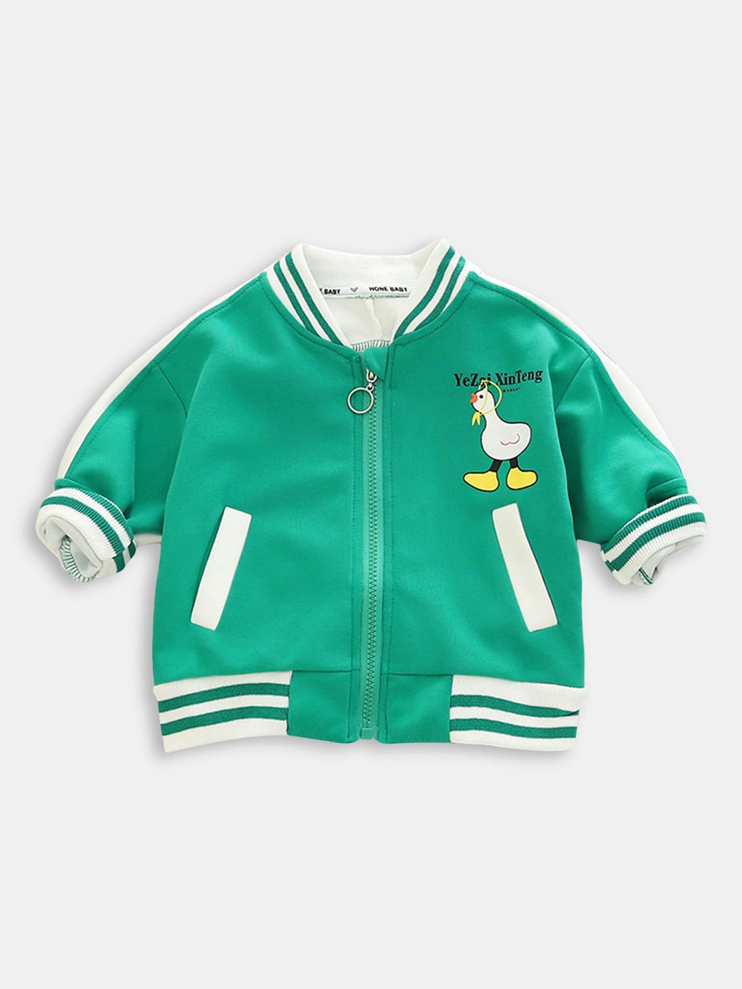 

Hopscotch Boys Green Striped Open Front Jacket