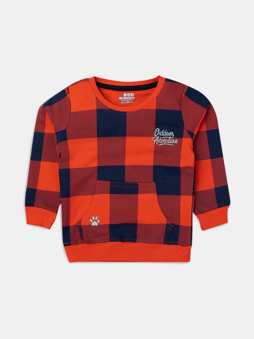 

Hopscotch Boys Orange Checked Cotton Sweatshirt