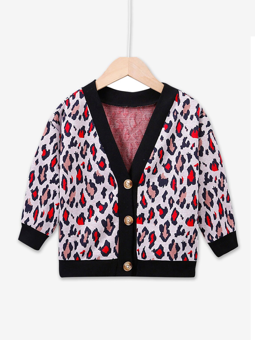 

Hopscotch Girls Red & White Animal Printed Cardigan