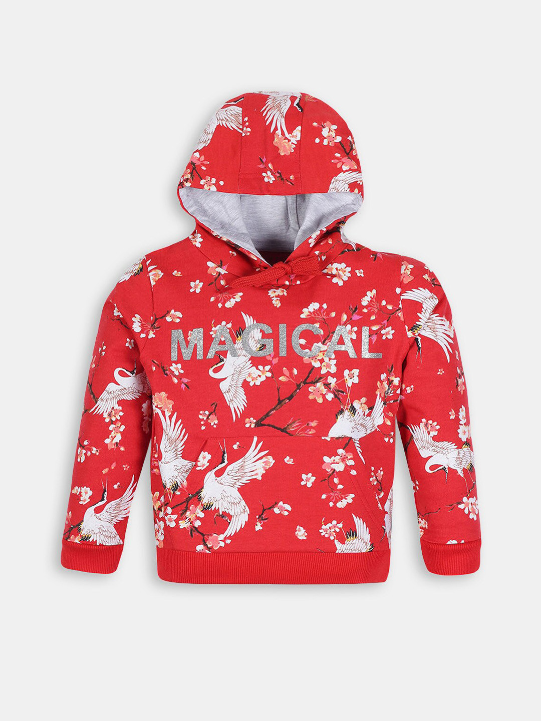 

Hopscotch Girls Red Printed Hooded Sweatshirt