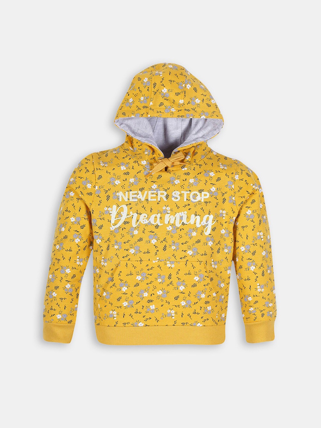 

Hopscotch Girls Yellow Printed Cotton Hooded Sweatshirt