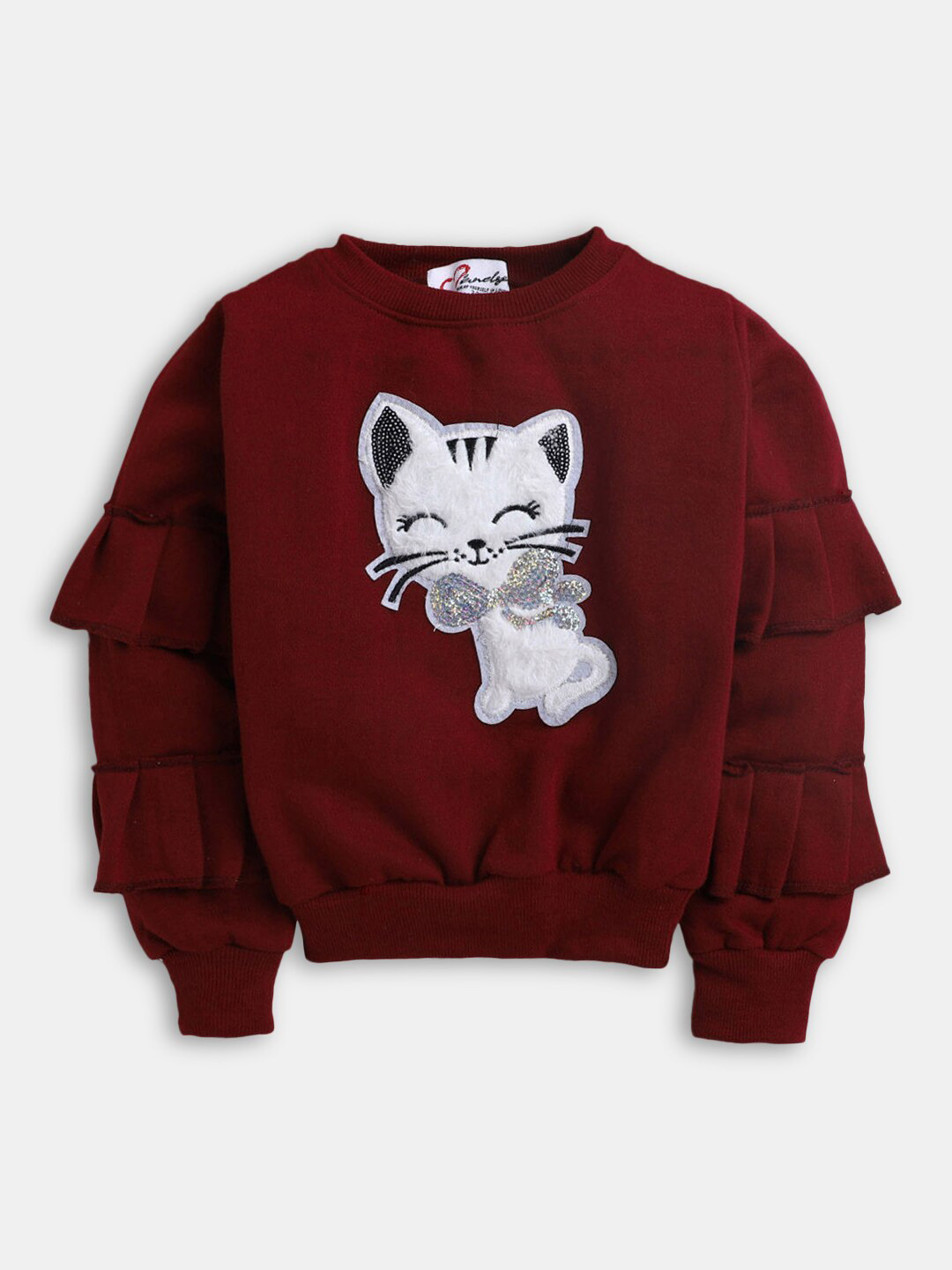 

Hopscotch Girls Maroon Printed Sweatshirt