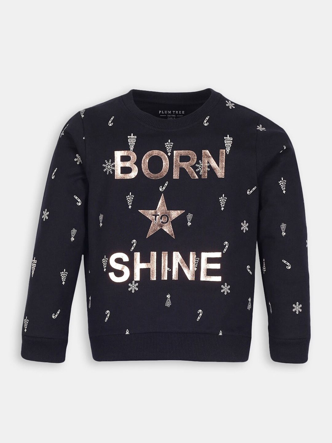 

Hopscotch Girls Black Printed Cotton Sweatshirt