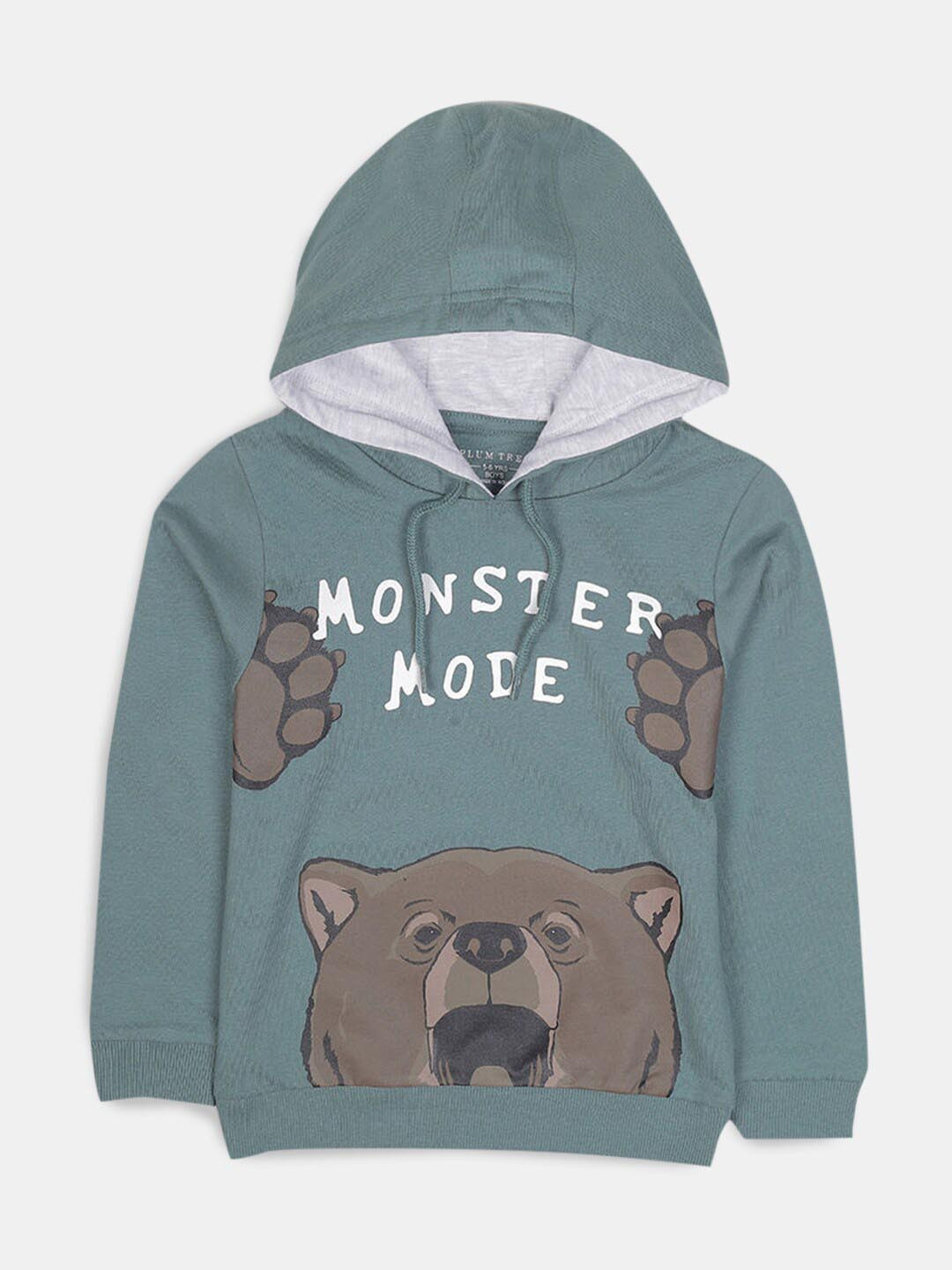 

Hopscotch Boys Sea Green Printed Cotton Hooded Sweatshirt