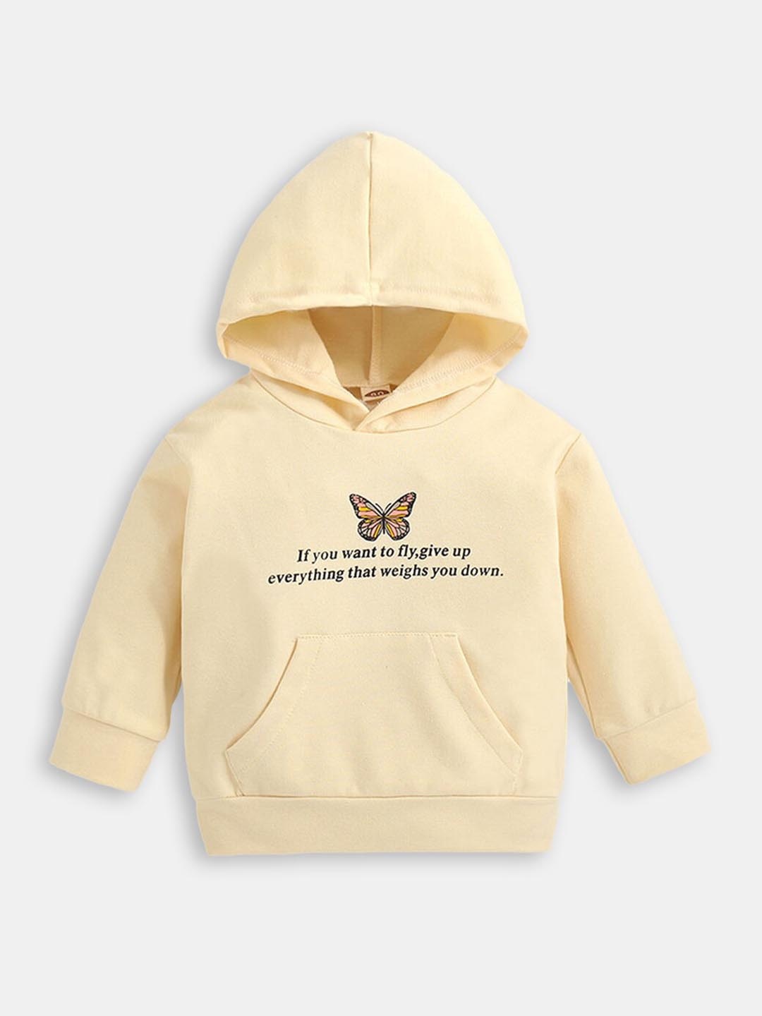 

Hopscotch Girls Beige Printed Hooded Sweatshirt