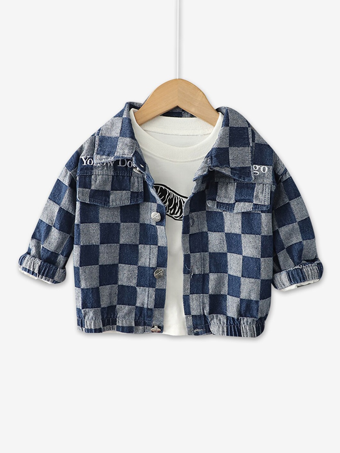 

Hopscotch Boys Navy Blue Washed Checked Longline Parka Jacket