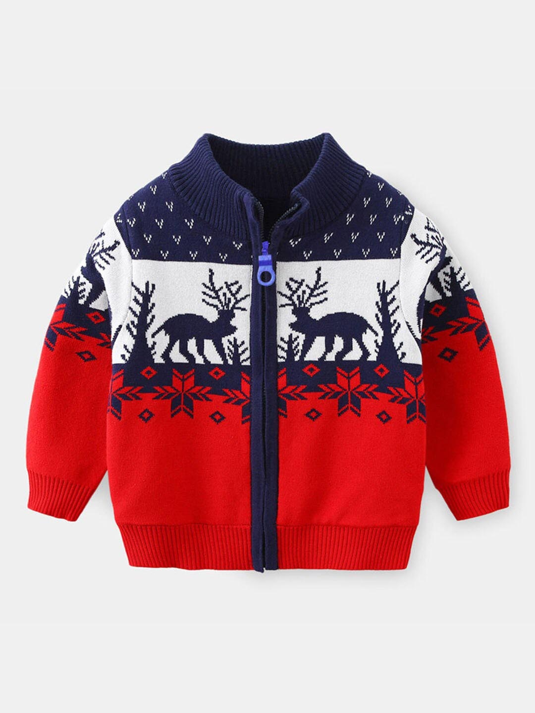 

Hopscotch Boys Red & Navy Blue Graphic Printed Cardigan