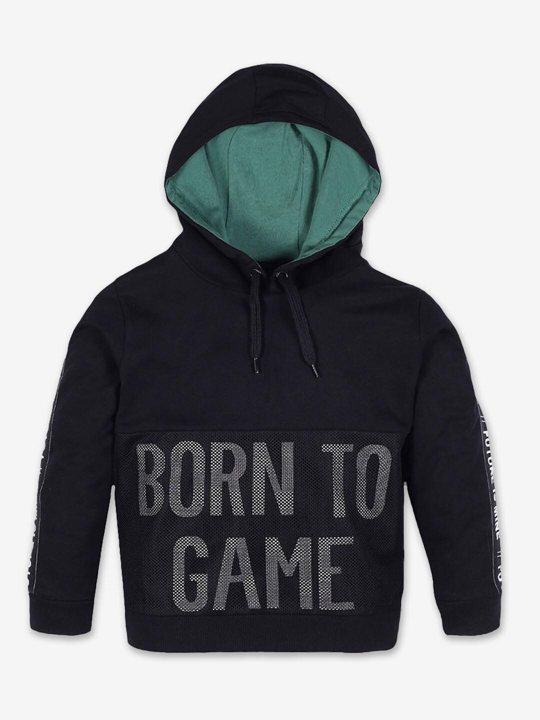 

Hopscotch Boys Black Typography Printed Hooded Sweatshirt