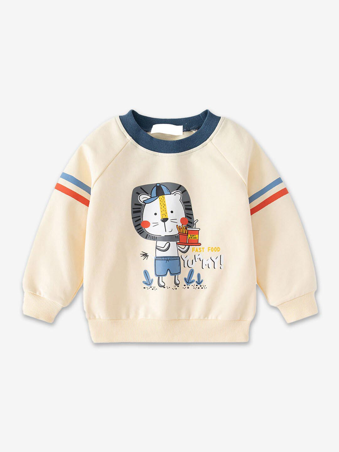 

Hopscotch Boys Beige Graphic Printed Raglan sleeves Sweatshirt