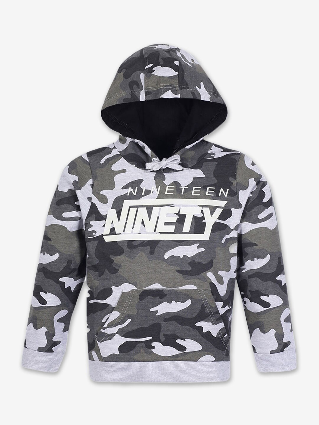 

Hopscotch Boys Black & Grey Camouflage Printed Hooded Sweatshirt