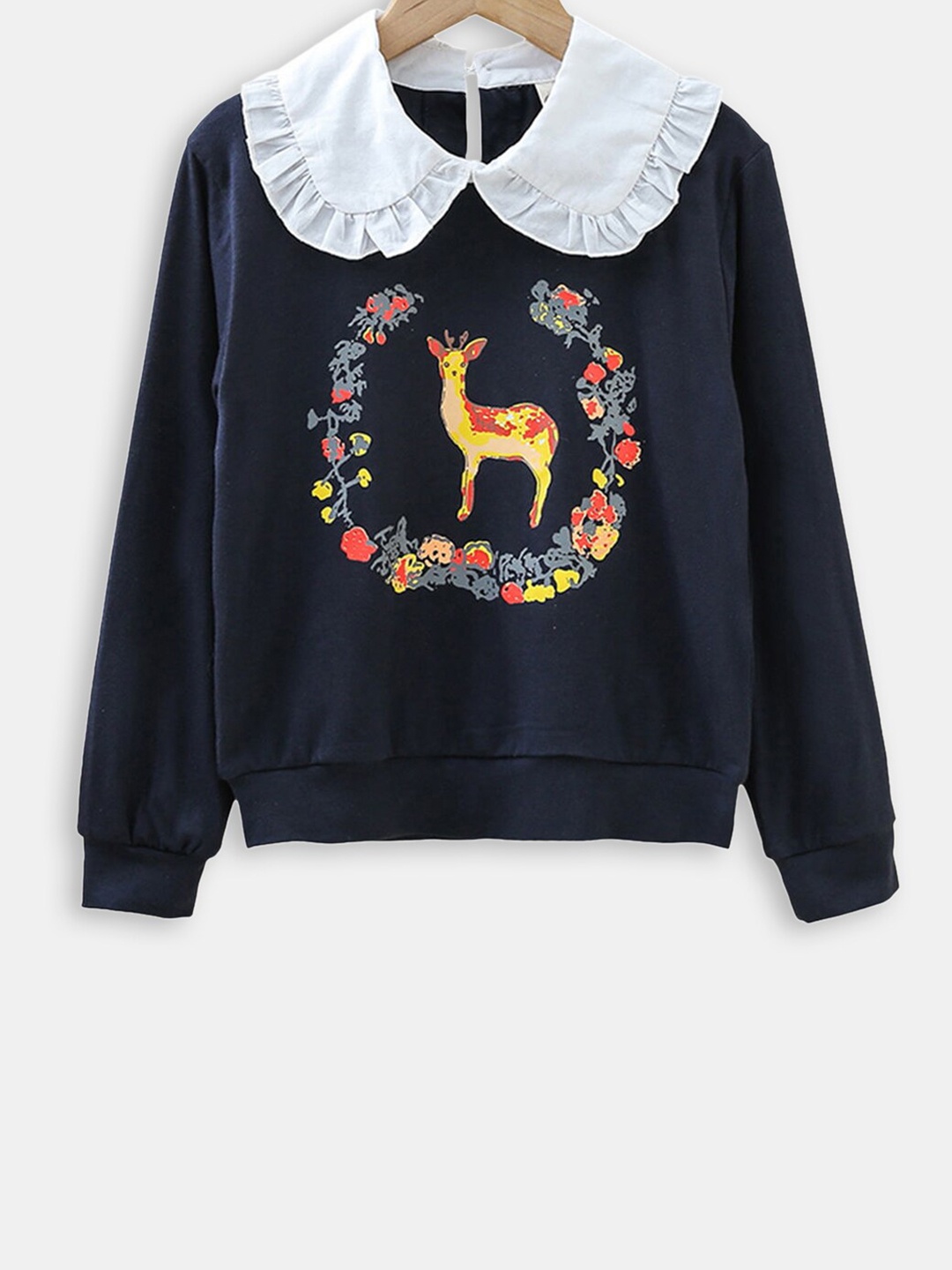 

Hopscotch Girls Navy Blue Graphic Printed Sweatshirt