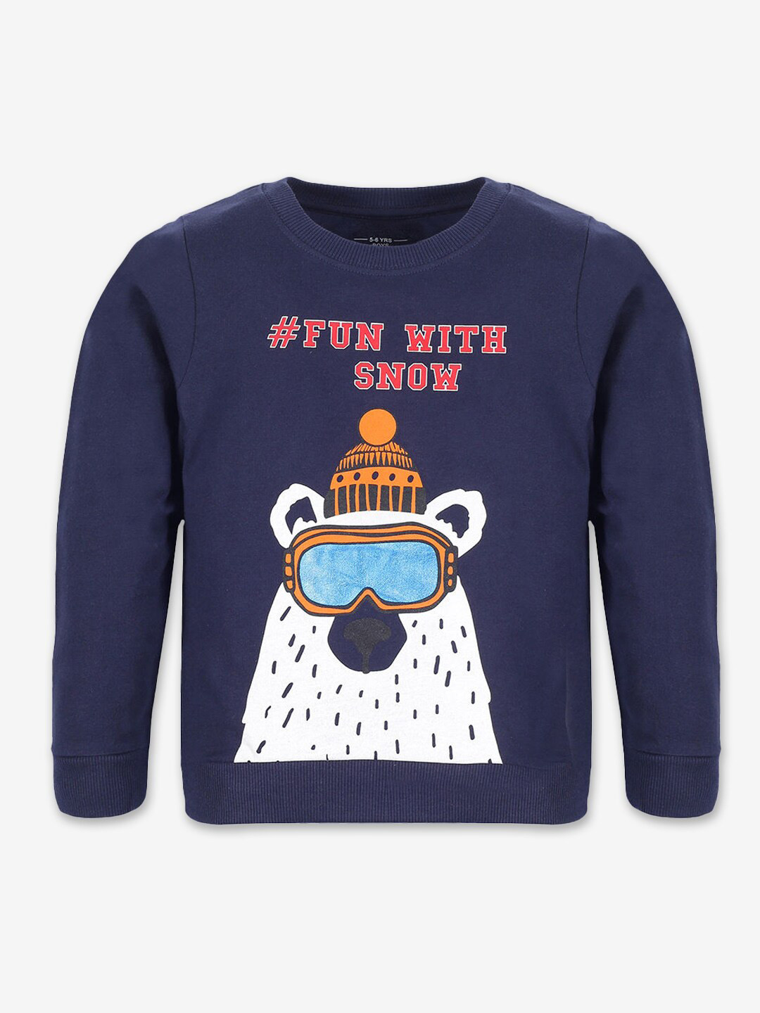 

Hopscotch Boys Navy Blue Graphic Printed Sweatshirt