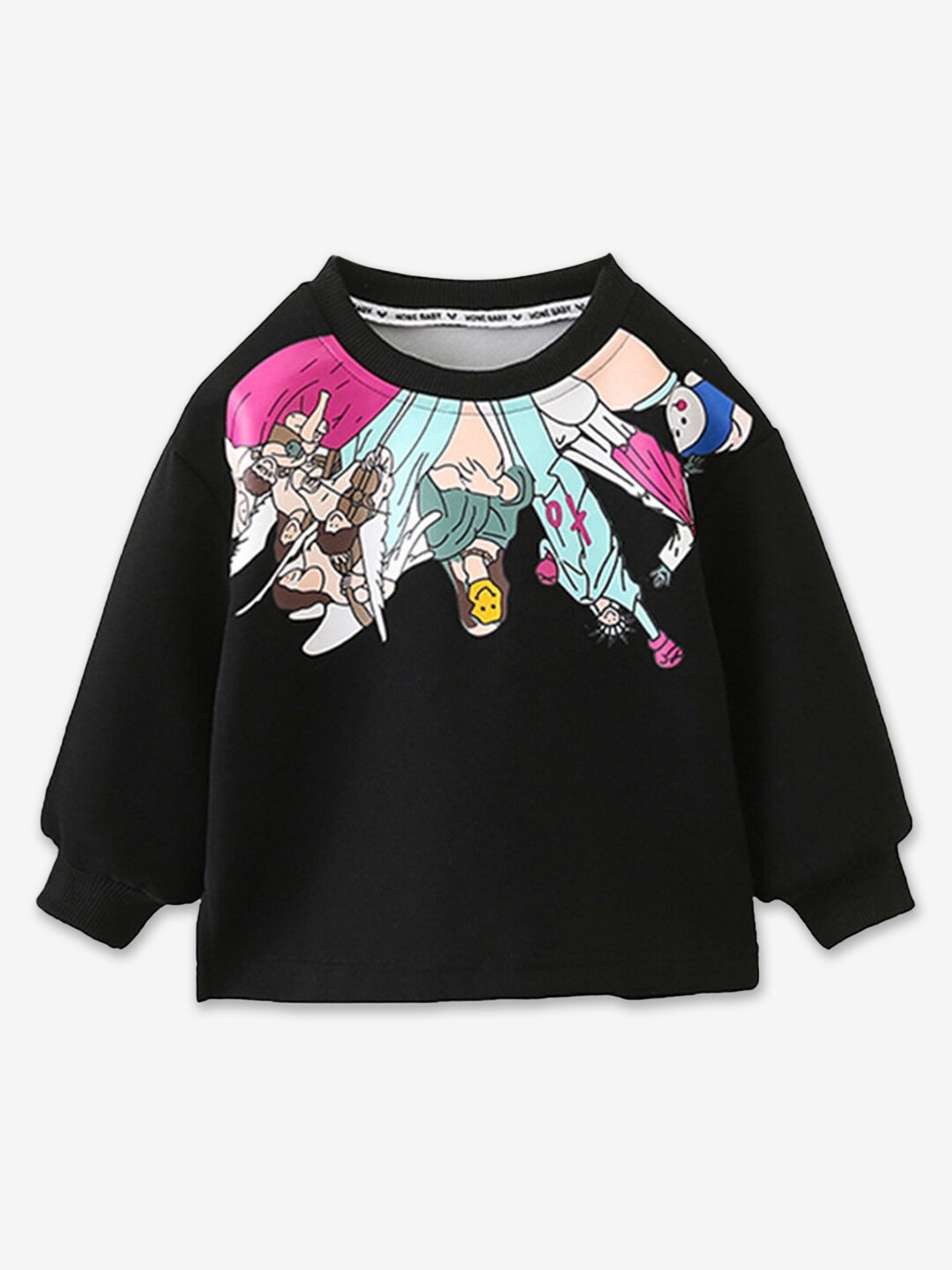 

Hopscotch Girls Black Graphic Printed Sweatshirt