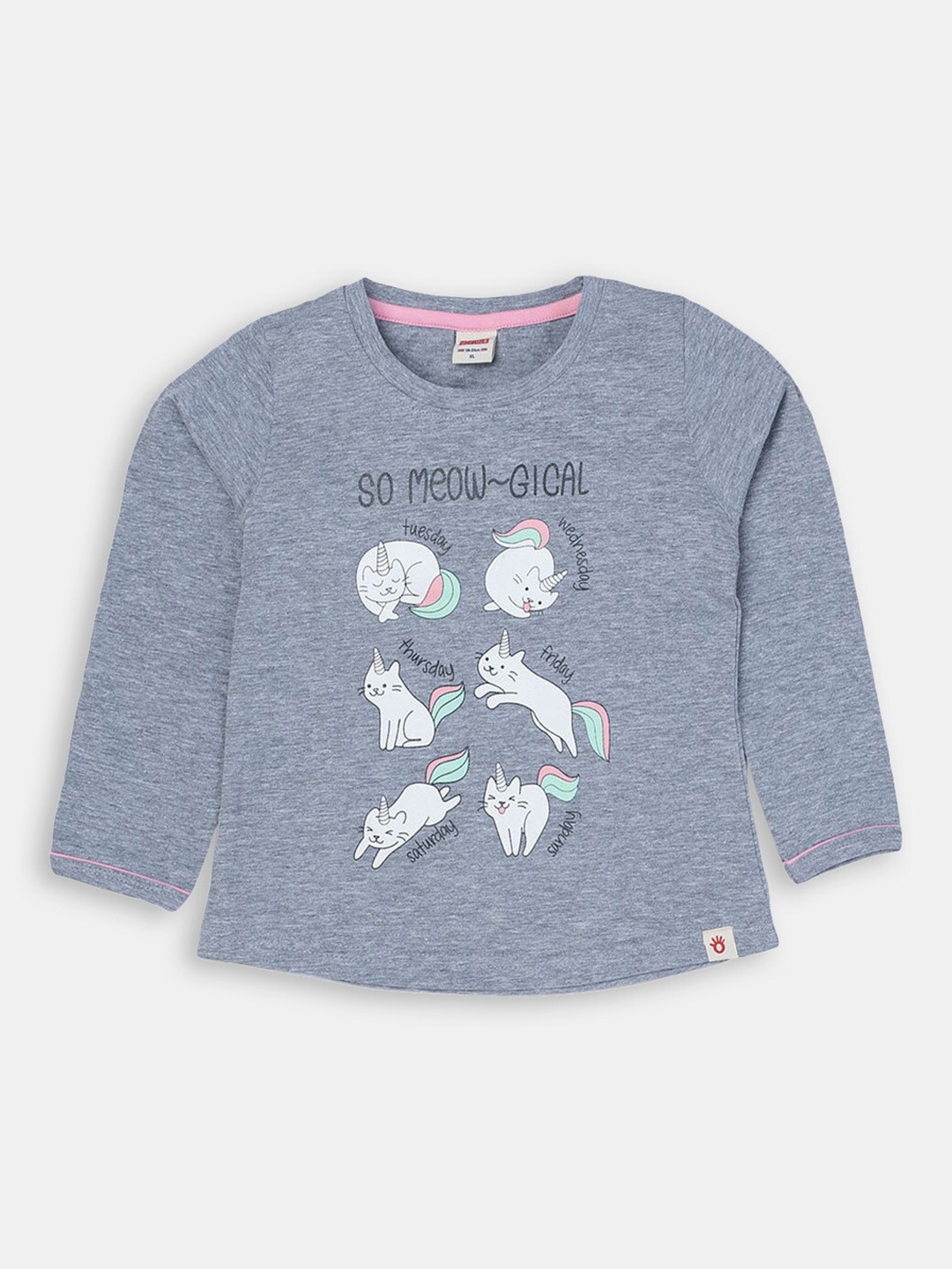 

Hopscotch Girls Grey Typography Printed Cotton T-shirt
