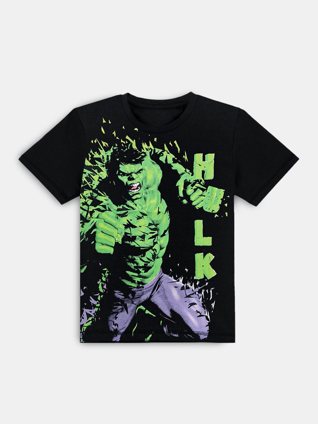 

Hopscotch Boys Black Hulk Printed Cotton T-shirt
