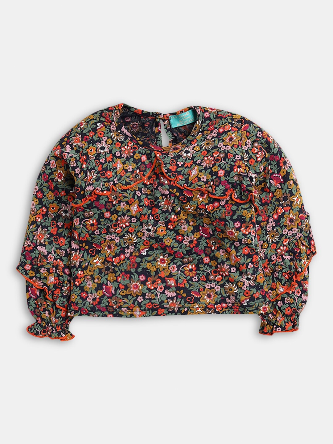 

Hopscotch Red & Black Pure Cotton Floral Print Blouson Top