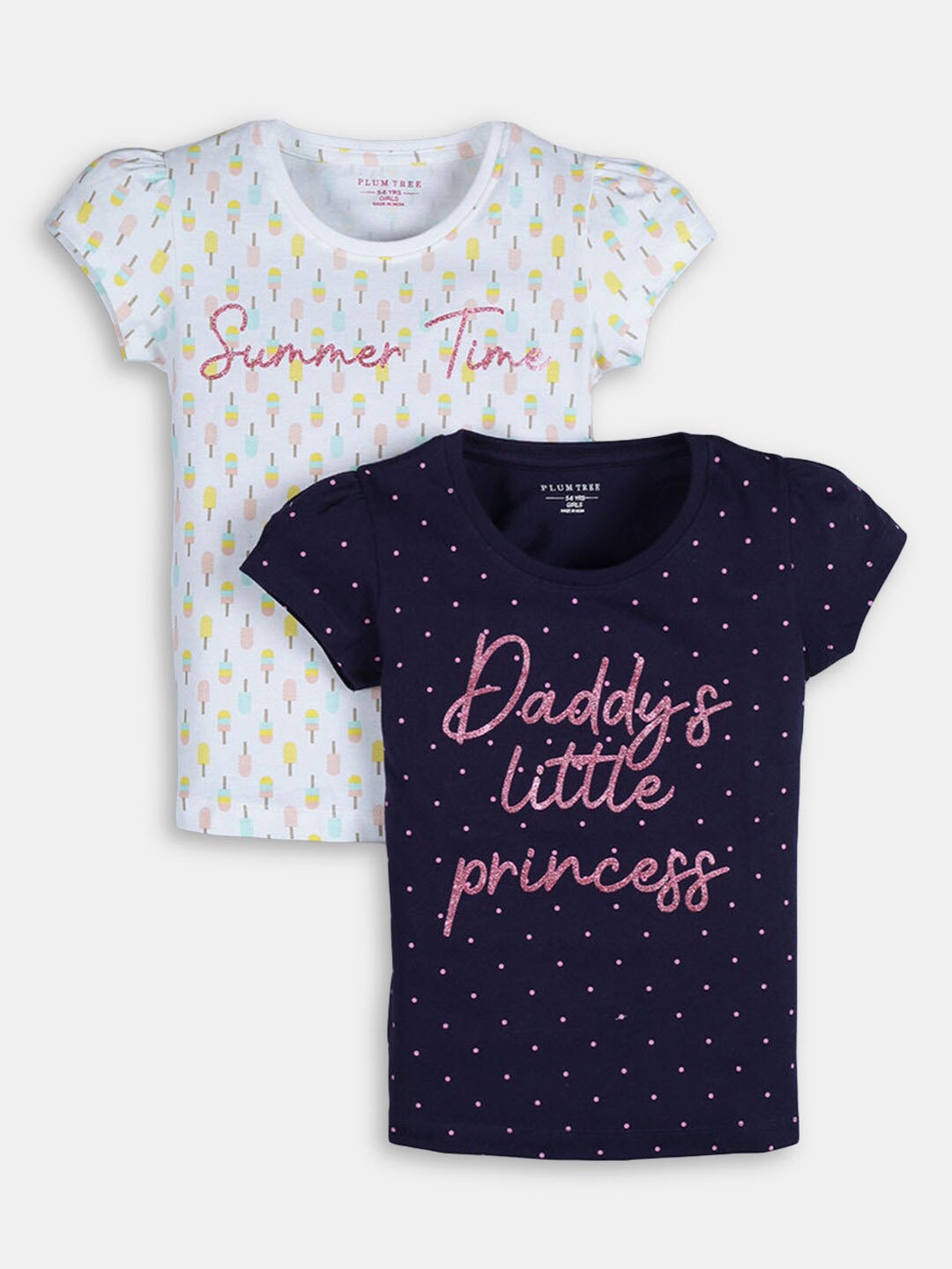 

Hopscotch Girls Navy Blue & Blue Pack Of 2 Typography Printed Cotton T-shirt