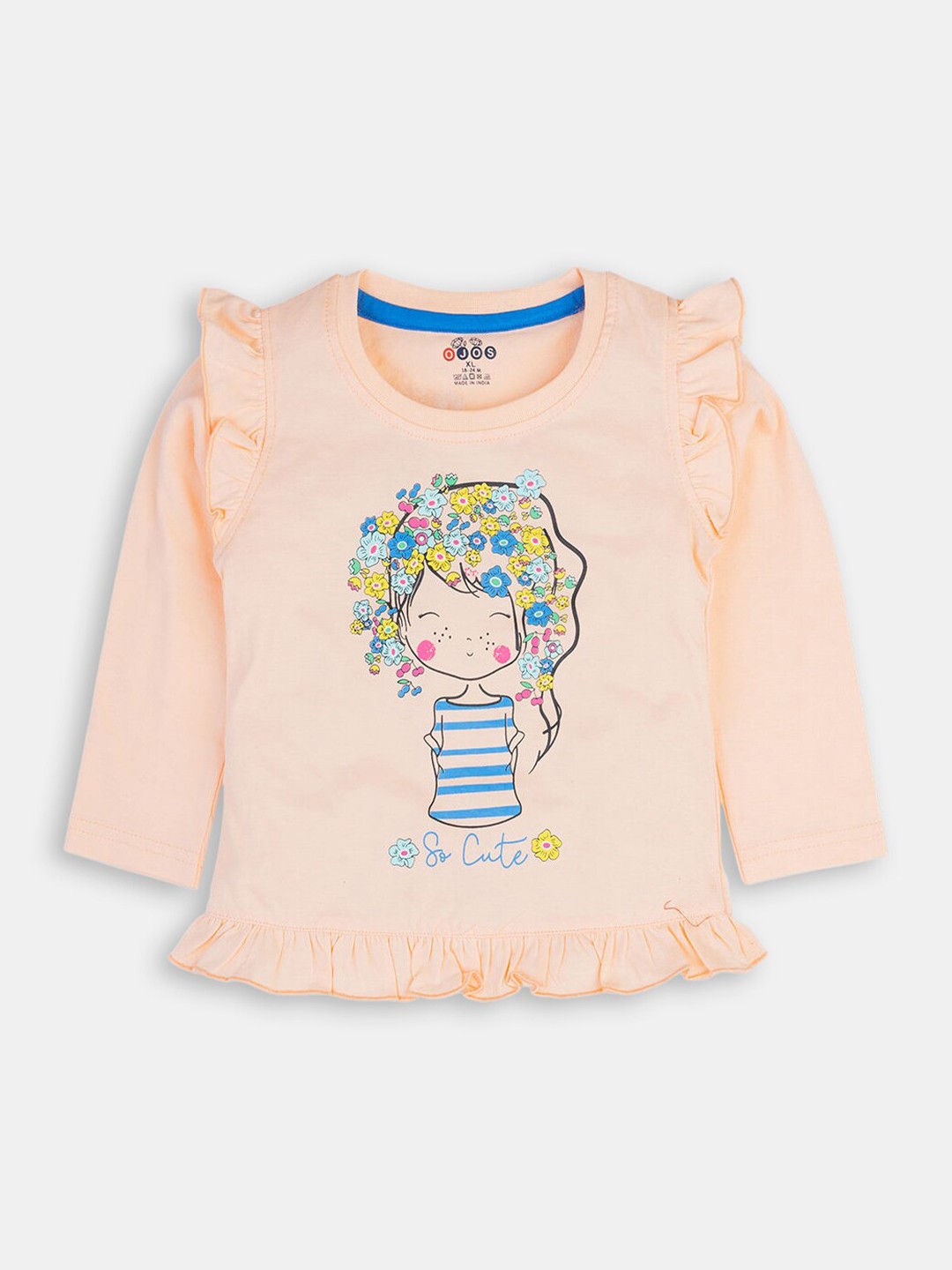 

Hopscotch Girls Peach-Coloured Printed Cotton T-shirt