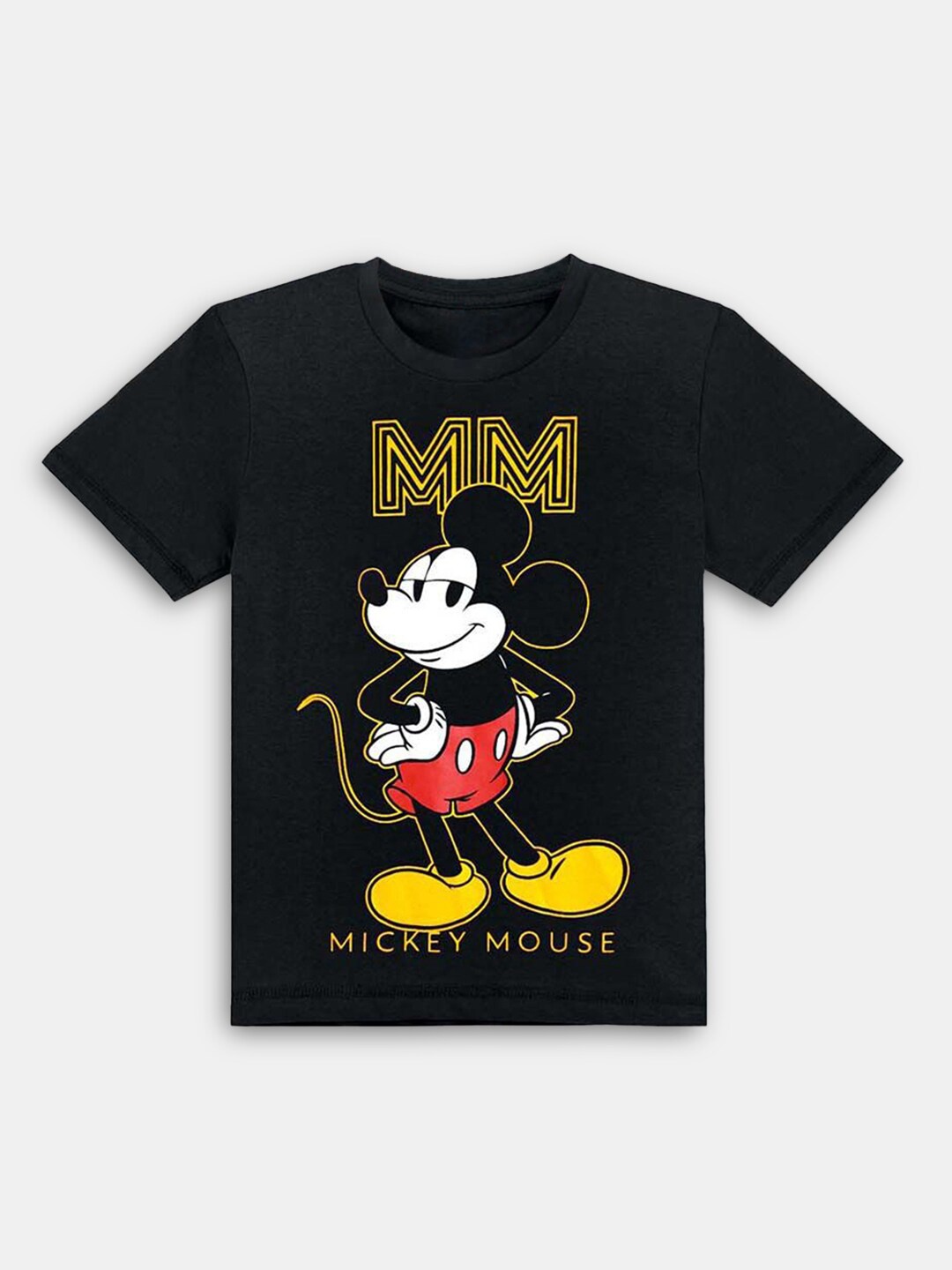 

Hopscotch Boys Black Mickey Mouse Printed Cotton T-shirt