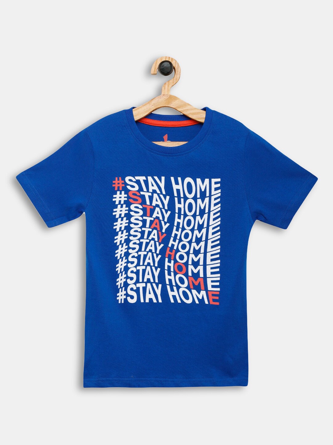 

Hopscotch Boys Navy Blue Typography Printed Cotton T-shirt