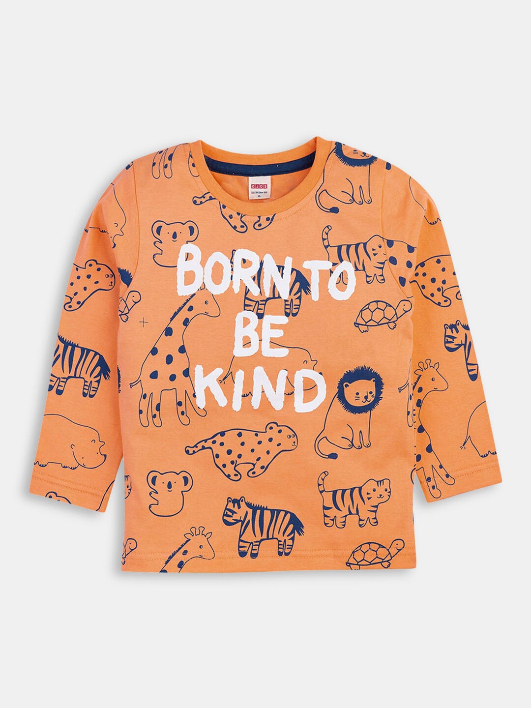 

Hopscotch Boys Orange Typography Printed Cotton T-shirt