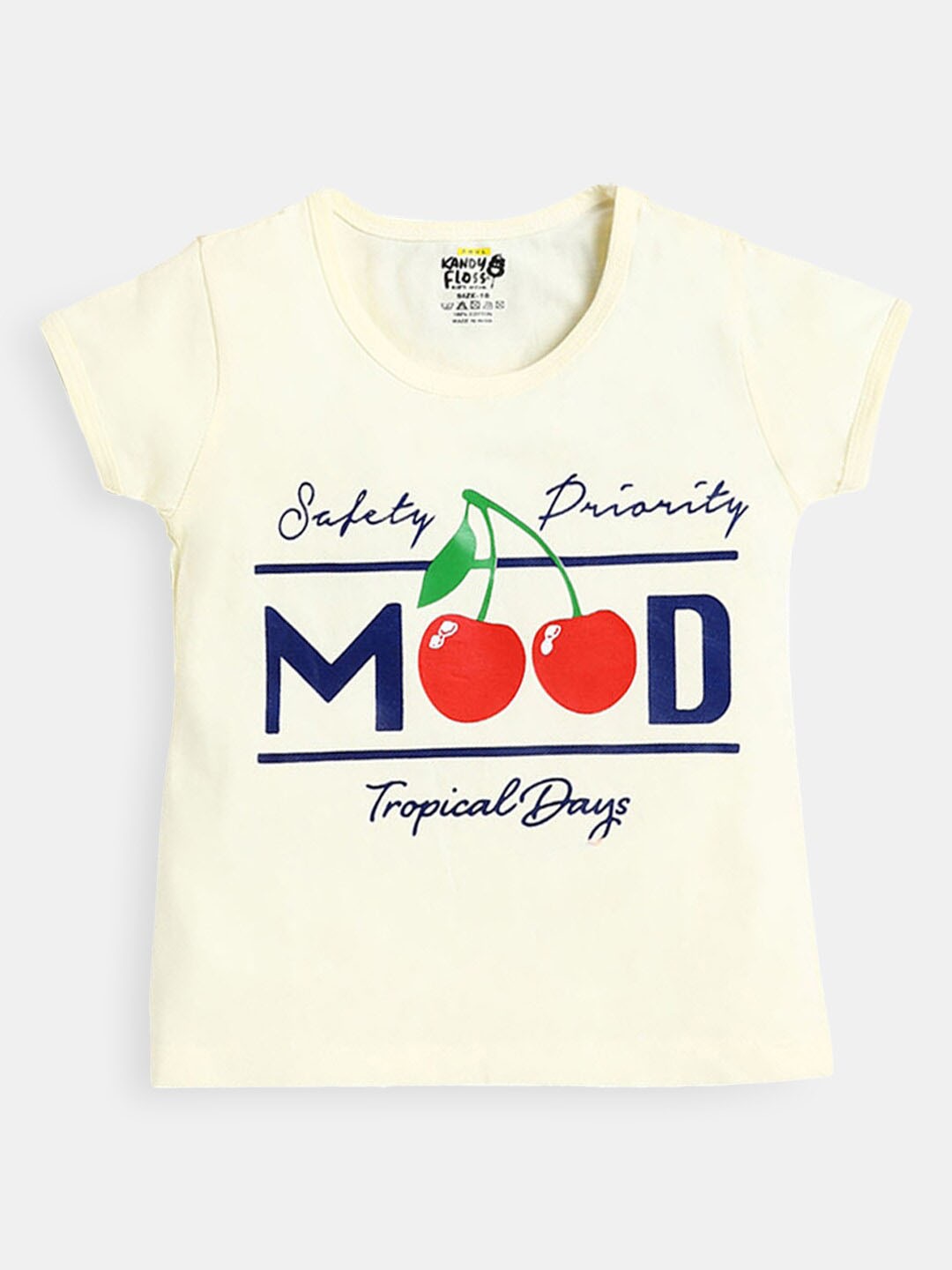 

Hopscotch Girls Cream-Coloured Typography Printed Cotton T-shirt