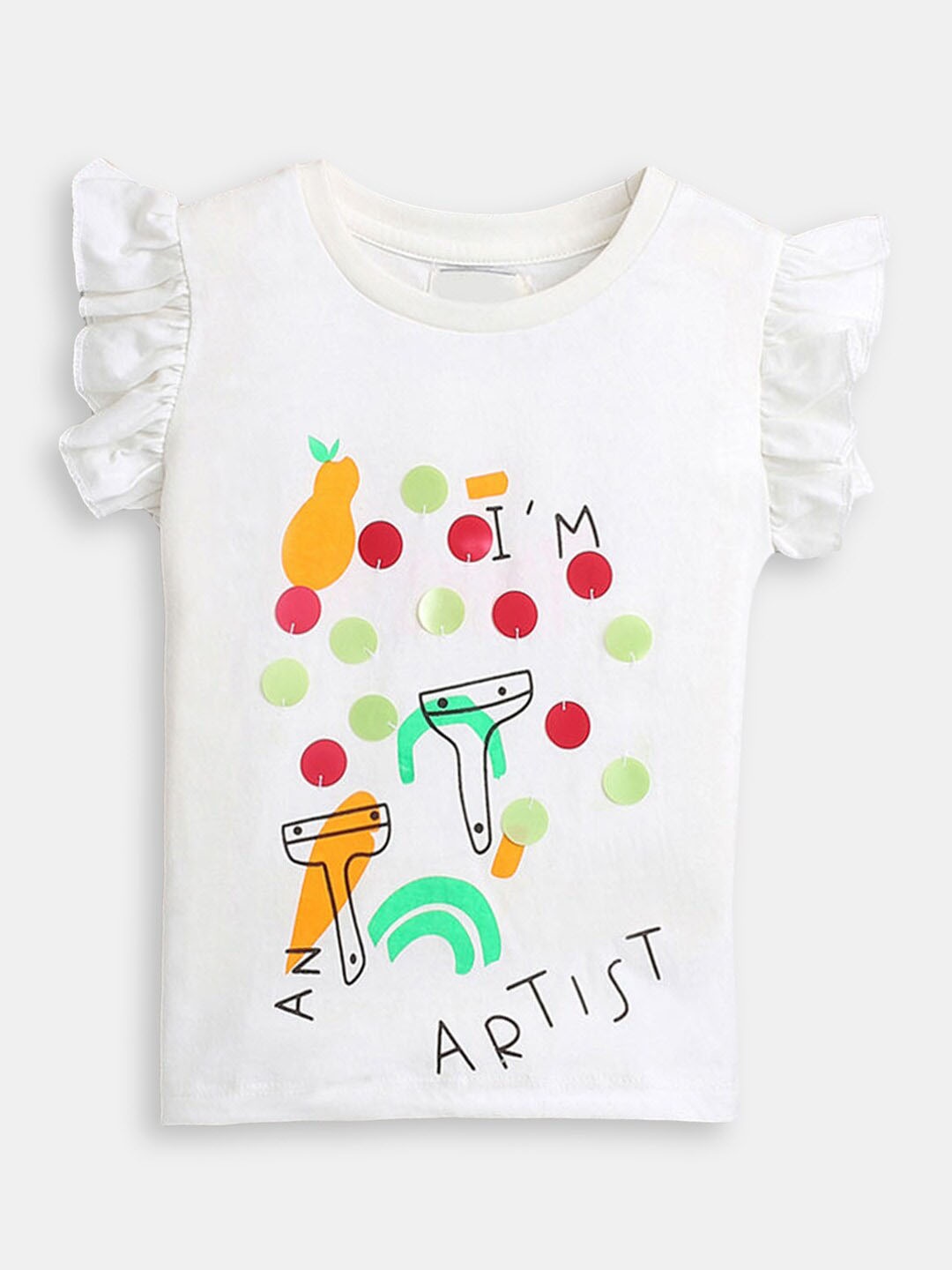 

Hopscotch Girls White Printed Cotton T-shirt