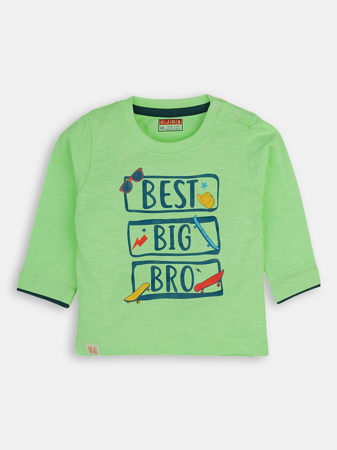 

Hopscotch Boys Green Typography Printed Cotton T-shirt