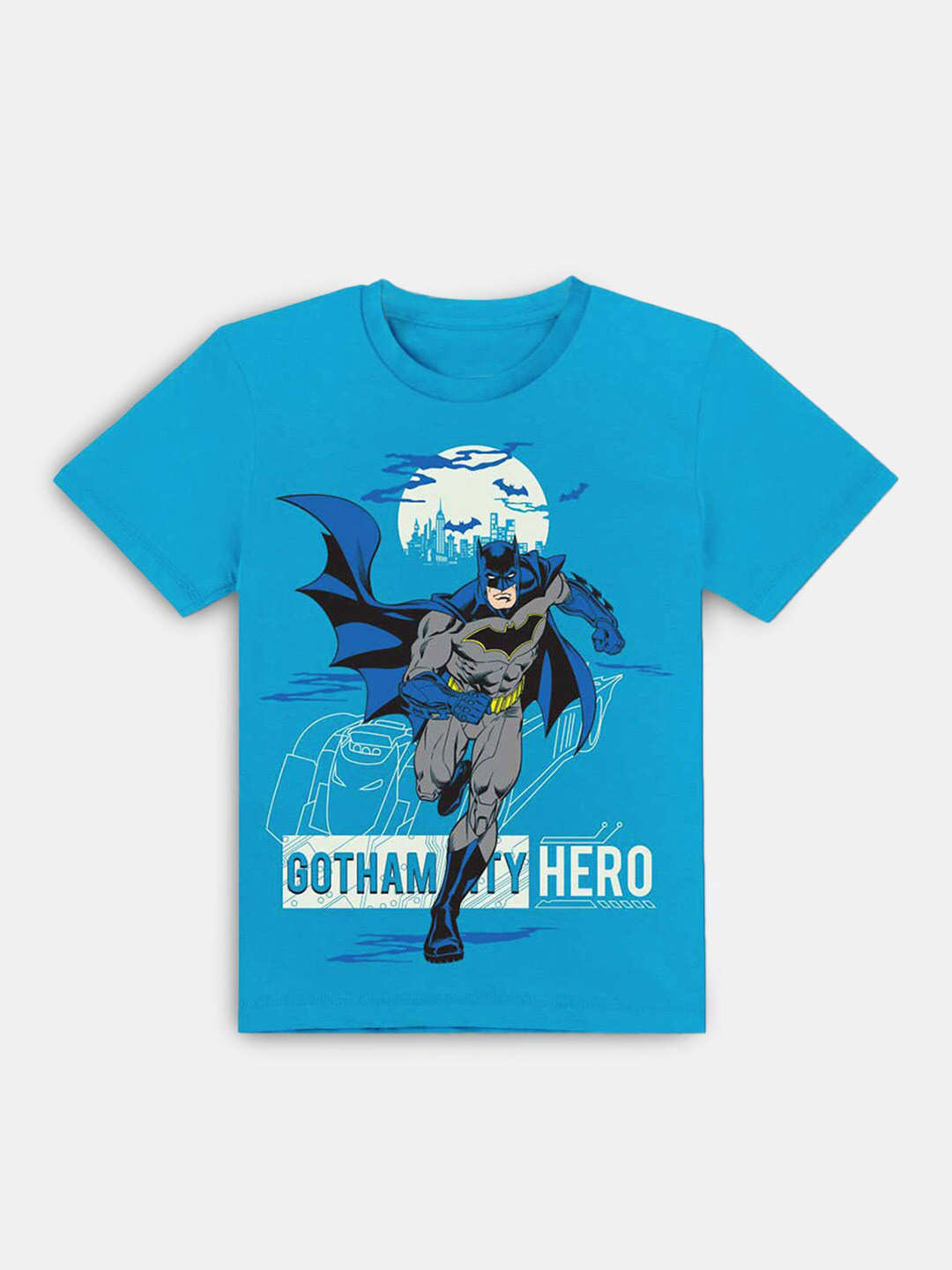 

Hopscotch Boys Blue Batman Printed Cotton T-shirt
