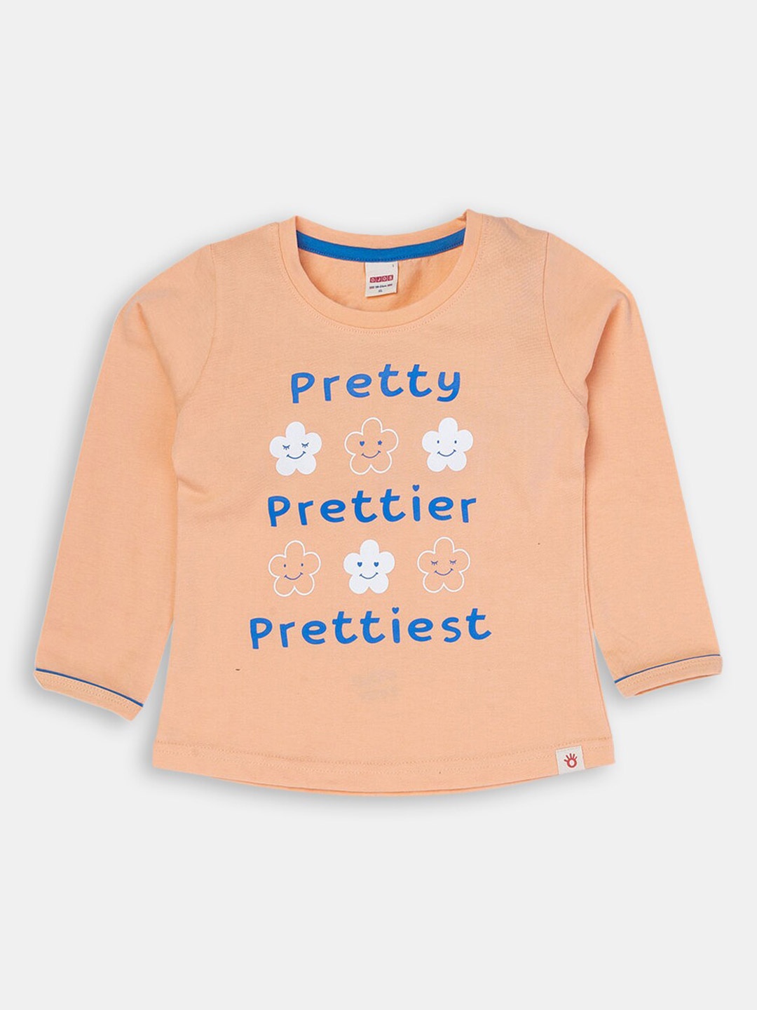 

Hopscotch Girls Peach-Coloured Typography Printed Cotton T-shirt