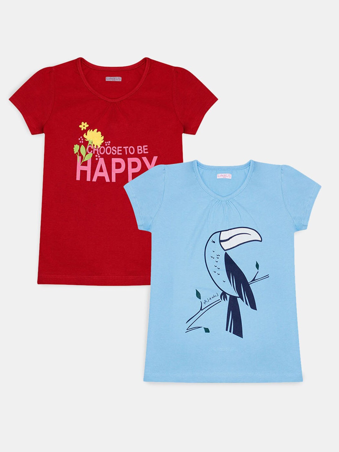 

Hopscotch Girls Red & Blue Pack Of 2 Printed Cotton T-shirt