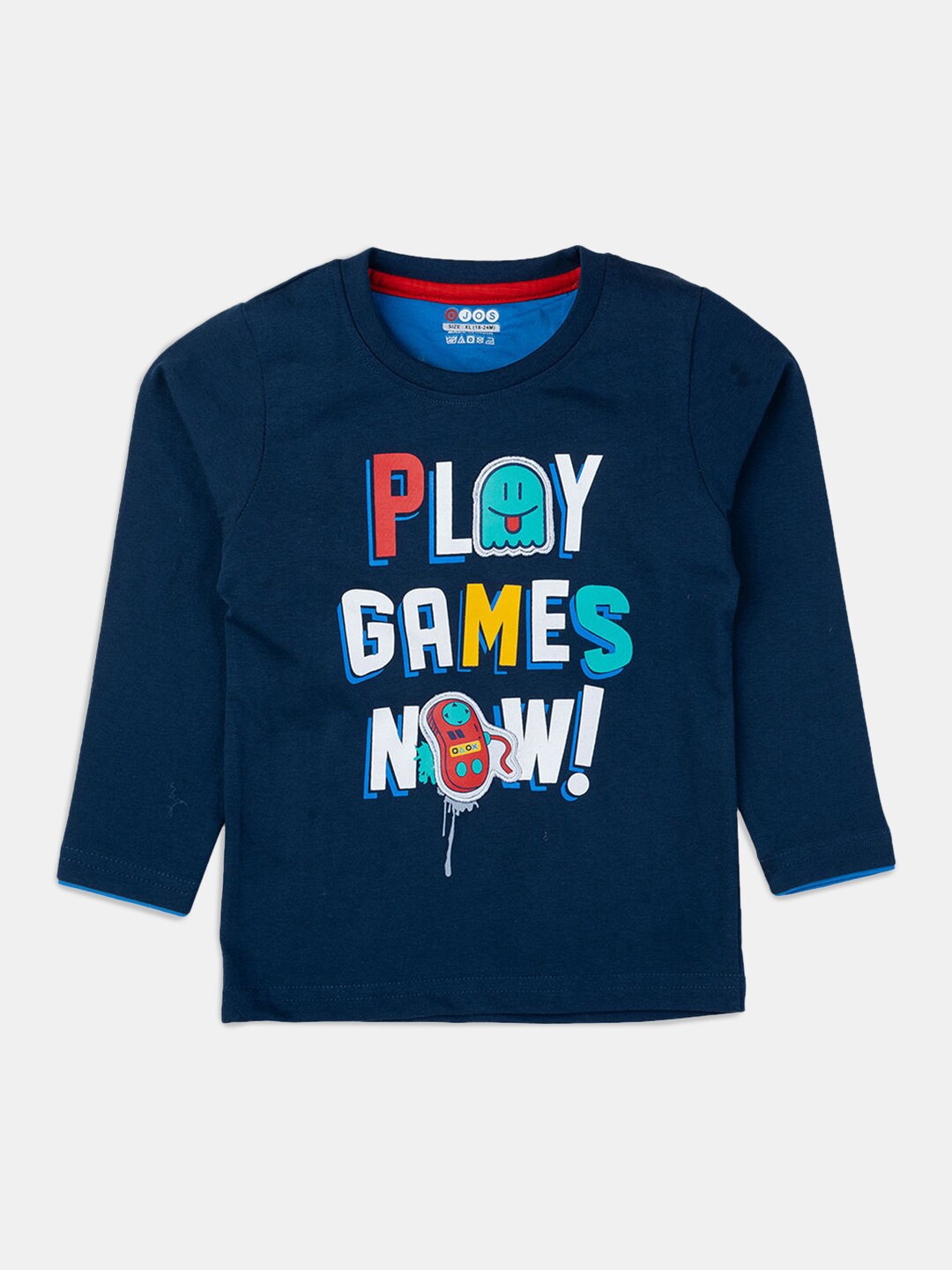 

Hopscotch Boys Blue Typography Printed Cotton T-shirt