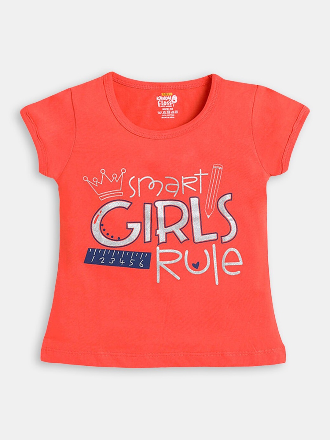 

Hopscotch Girls Orange Typography Printed T-shirt